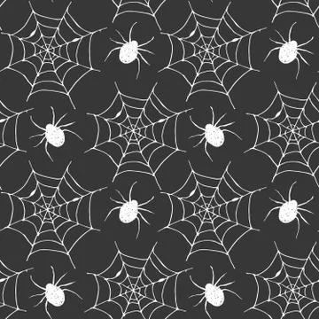 Spider web seamless pattern vector illustration. Hand drawn sketched web back Illustrazione stock