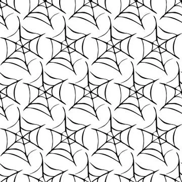 Spider web seamless pattern. Vector hand drawn illustration isolated on white Illustrazione stock