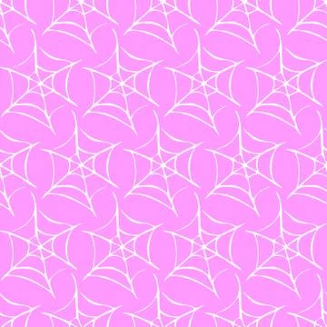 Spider web seamless pattern. Vector hand drawn illustration isolated on pink  Illustrazione stock