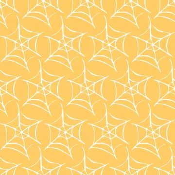 Spider web seamless pattern. Vector hand drawn illustration isolated on orang 스톡 일러스트