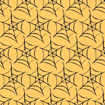 Spider web seamless pattern. Vector hand drawn illustration isolated on orang Illustrazione stock