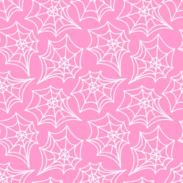 Spider web seamless pattern. Vector illustration isolated on pink background. Stock Illustration