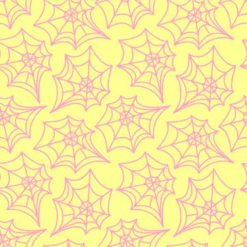 Spider web seamless pattern. Vector illustration isolated on yellow backgroun Illustrazione stock