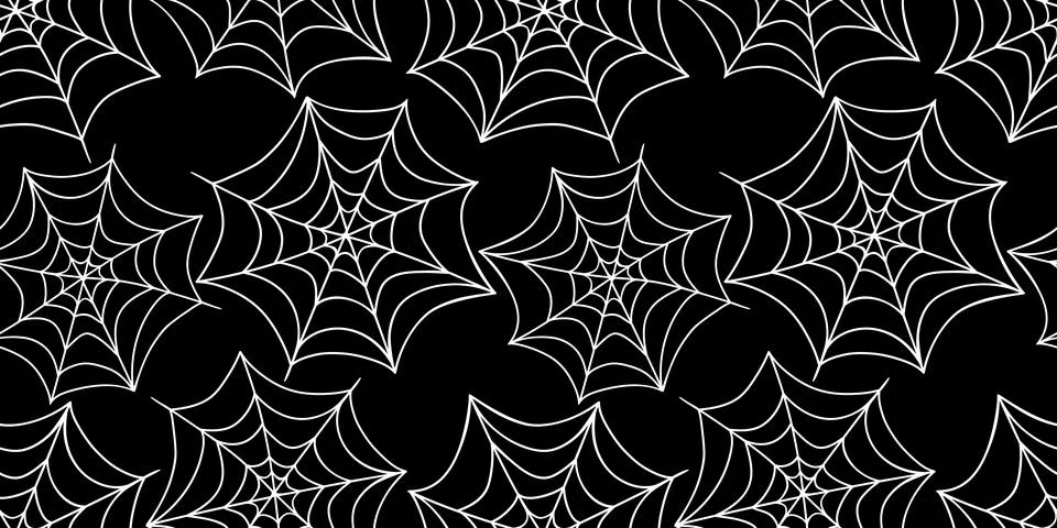 Spider web seamless pattern. Vector black and white illustration isolated. Ha Illustrazione stock