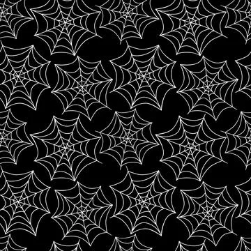 Spider web seamless pattern. Vector black and white illustration isolated. Ha Illustrazione stock