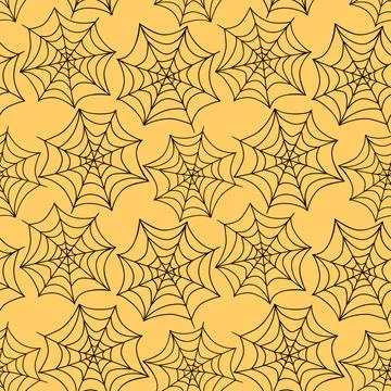 Spider web seamless pattern. Vector illustration isolated on orange backgroun Stock Illustration