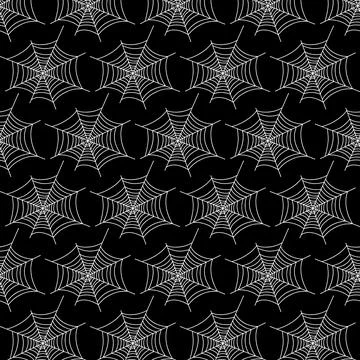 Spider web seamless vector pattern on black background. Halloween texture Illustrazione stock