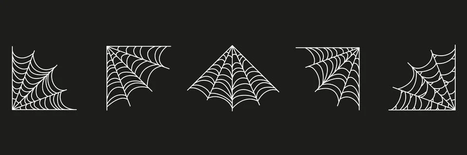 Spider web set. Halloween hand drawn cobweb collection. Stock Illustration