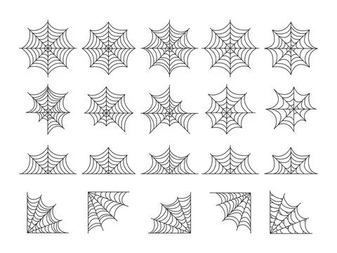 Spider web set. Halloween hand drawn cobweb collection Stock Illustration