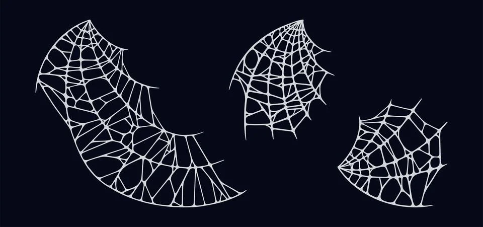 Spider web set isolated on black background. Spooky Halloween cobwebs. Vector Stock Illustration
