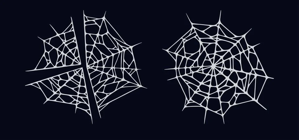 Spider web set isolated on black background. Spooky Halloween cobwebs. Vector Stock Illustration