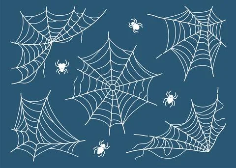 Spider web set isolated on dark blue vector Stock Illustration