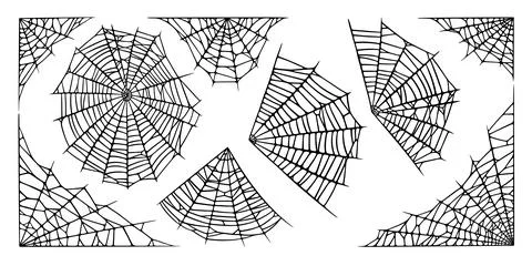 Spider web set isolated on white background. Spooky Halloween cobwebs. Vector Stock Illustration