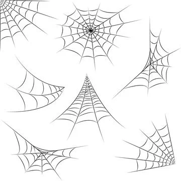 Spider web set isolated on white background. Halloween black cobwebs. Stock Illustration