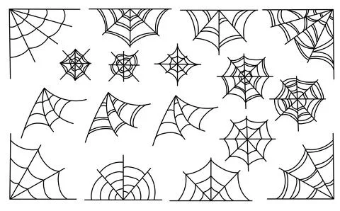 Spider web set isolated on white background. Spooky Halloween cobwebs collection Stock Illustration