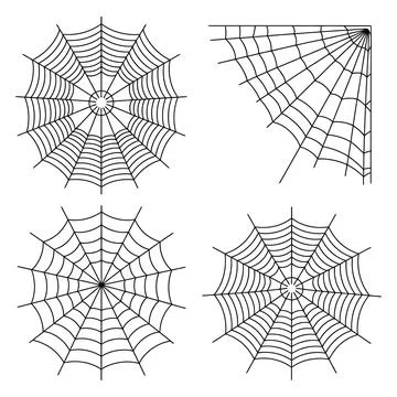 Spider Web Set Vector Line Illustration Stock Illustration