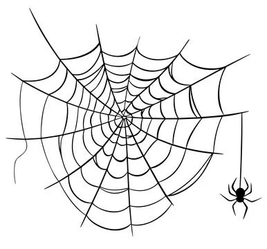 Spider on web simple black silhouette icon for Halloween isolated on white Stock Illustration