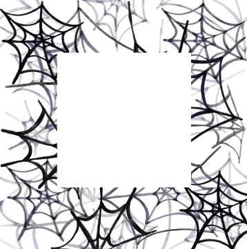 Spider web. Square frame. Watercolor Stock Illustration
