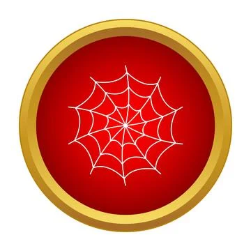 Spider web symbol on round red golden icon Stock Illustration
