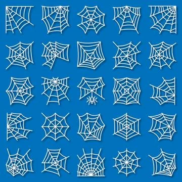 Spider web thin line with shadow icon set Stock Illustration