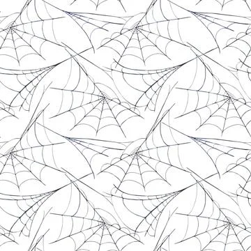 Spider web with thin threads, natural cobweb seamless pattern. Hand drawn Stock Illustration