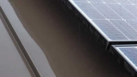 Spider web under the solar panels on the rainy day Stock Footage 260366672