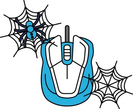Spider webs cling to a computer mouse Stock Illustration