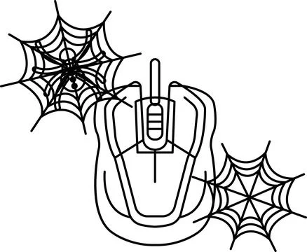 Spider webs cling to a computer mouse Stock Illustration