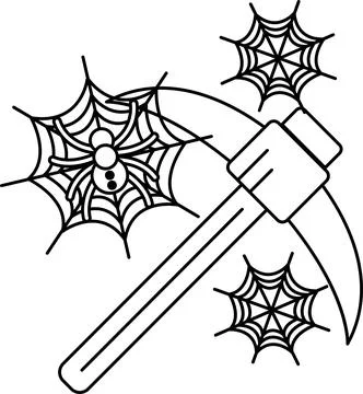 Spider webs cling to a curved axe handle 스톡 일러스트