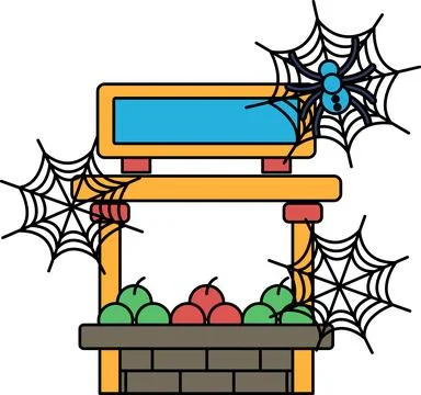 Spider webs cling to a fruit stand Illustrazione stock