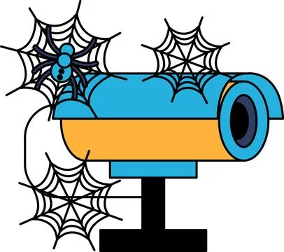 Spider webs cling to a surveillance camera イラスト素材