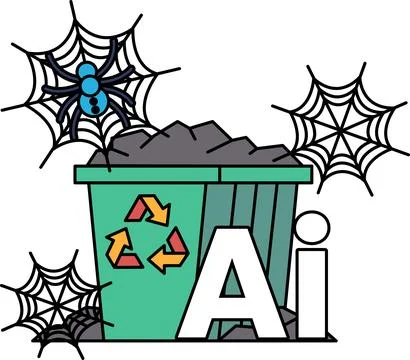 Spider webs cling to a trash bin Illustrazione stock