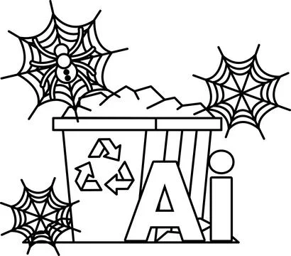 Spider webs cling to a trash bin Stock Illustration