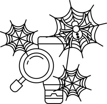 Spider webs dangle around a magnifying glass イラスト素材