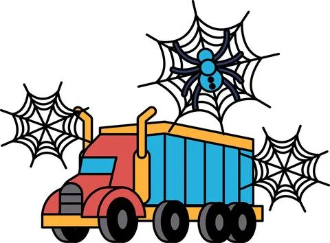 Spider webs dangle near a heavy truck Illustrazione stock