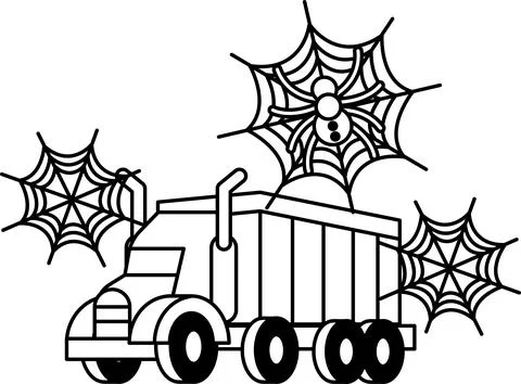 Spider webs dangle near a heavy truck Stock Illustration