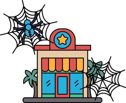 Spider webs dangle near a storefront Stock Illustration