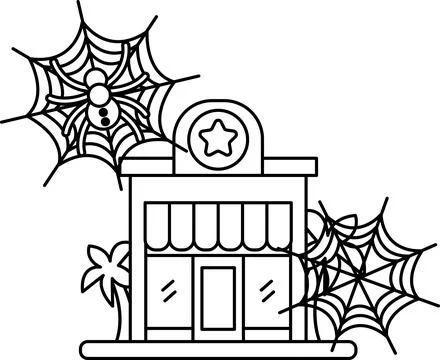 Spider webs dangle near a storefront イラスト素材