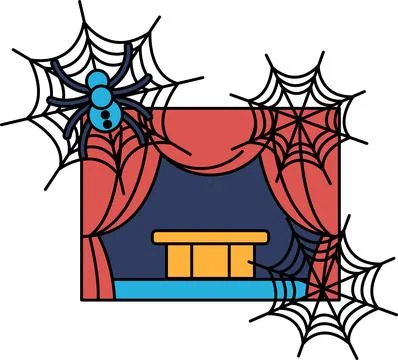 Spider webs drape a framed stage Stock Illustration