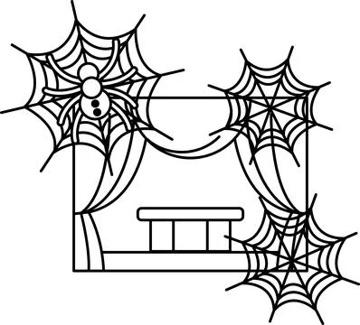 Spider webs drape a framed stage Stock Illustration