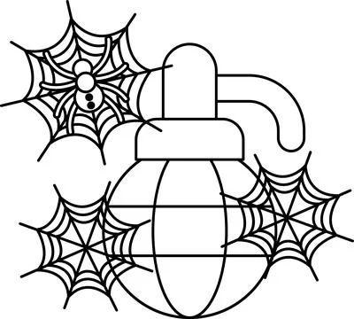 Spider webs drape a grenade in black and white Stock Illustration