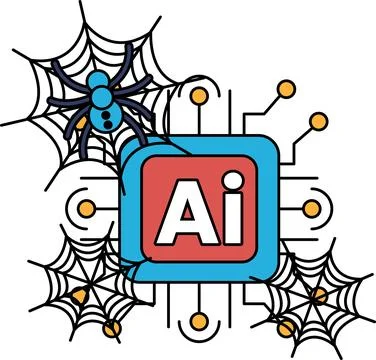 Spider webs encircle a digital chip イラスト素材