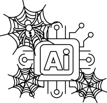 Spider webs encircle a digital chip イラスト素材