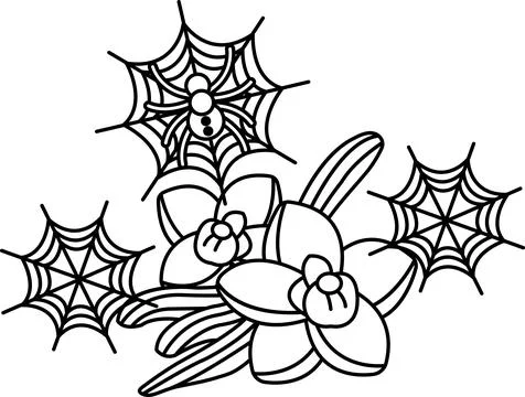 Spider webs float gently beside delicate orchids Illustrazione stock