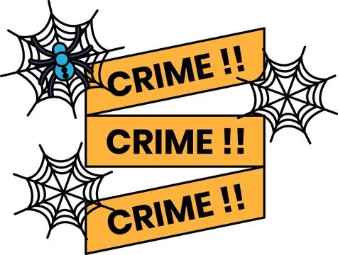 Spider webs frame bold, repeating "CRIME!!" banners Stock Illustration