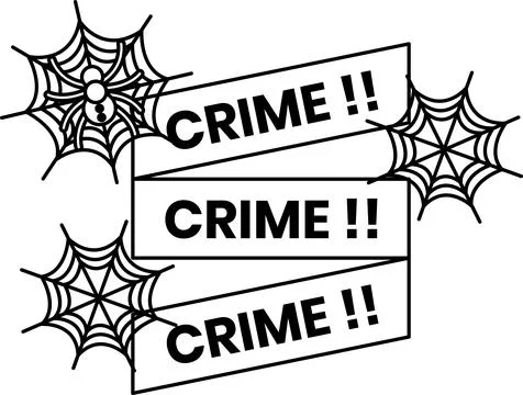 Spider webs frame bold, repeating "CRIME!!" banners Stock Illustration