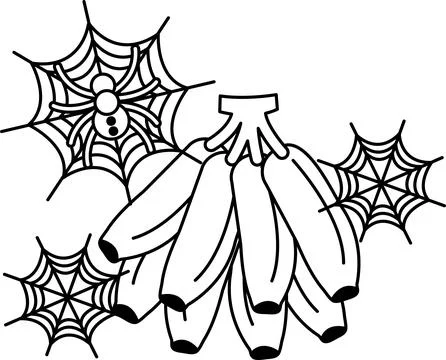 Spider webs frame a bunch of bananas Stock Illustration