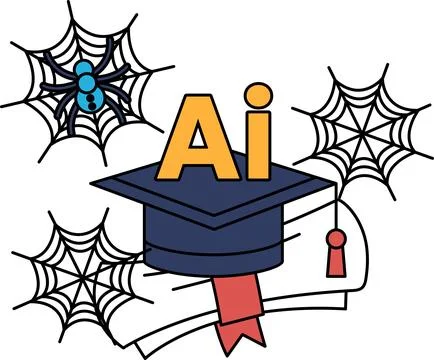 Spider webs frame a graduation cap Illustrazione stock