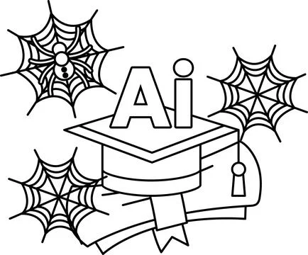 Spider webs frame a graduation cap Illustrazione stock