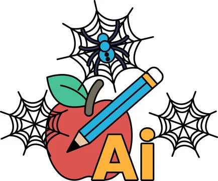 Spider webs frame a pencil and bold letters Stock Illustration